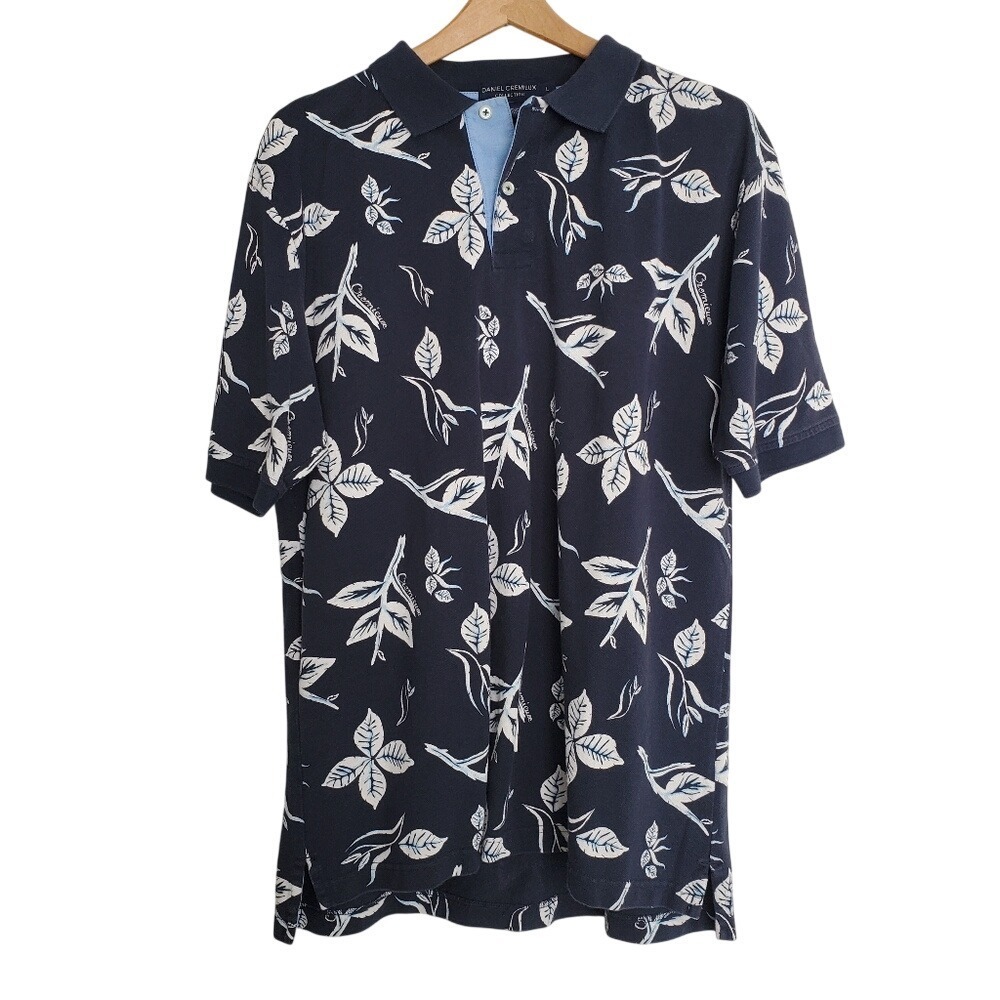 Daniel Cremieux Collection Navy And White Floral Polo SZ:L